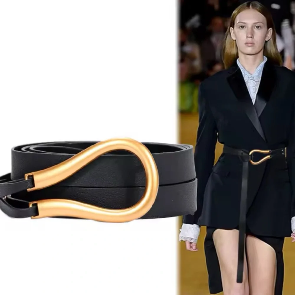 ❤️ NEW! Horsebit Buckle Black & Gold Wrap Belt